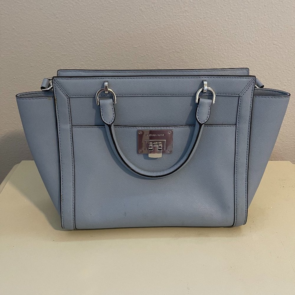 Michael Kors Sky Blue Leather Shoulder Handbag